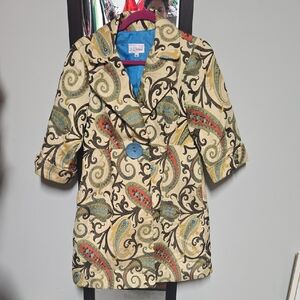 3 Sisters Paisley Trench Coat in Cream and Brown